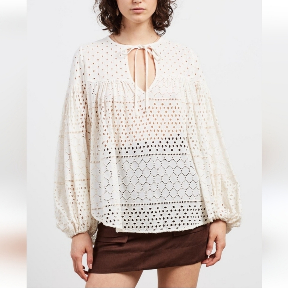 Shona Joy Eyelet Balloon Long Sleeve Blouse Cottagecore‎